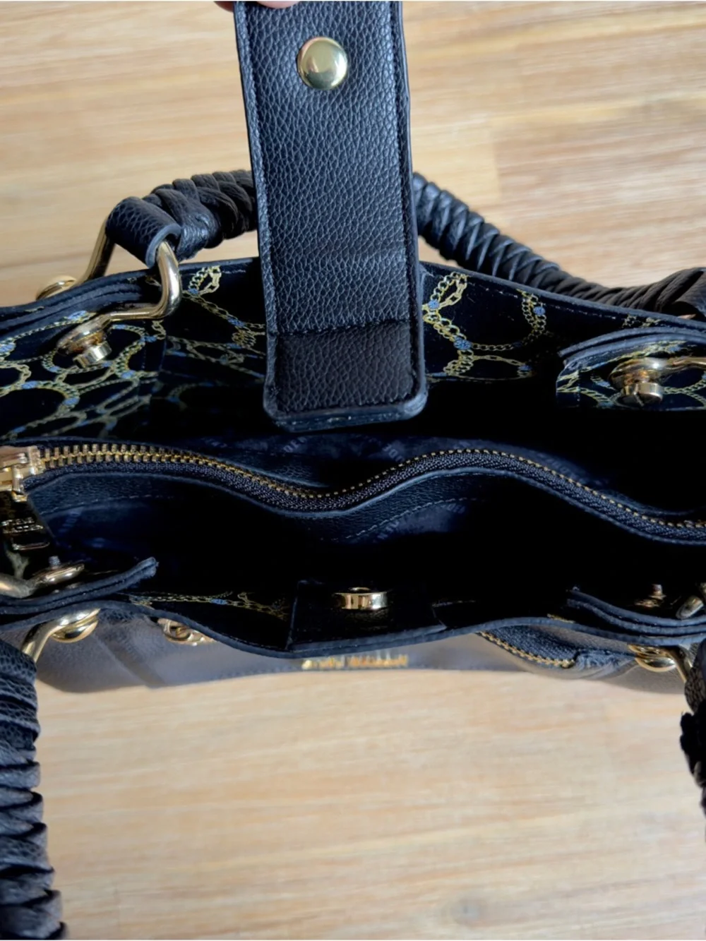 Steve Madden Black Satchel with Gold Hardware and Braided Handles